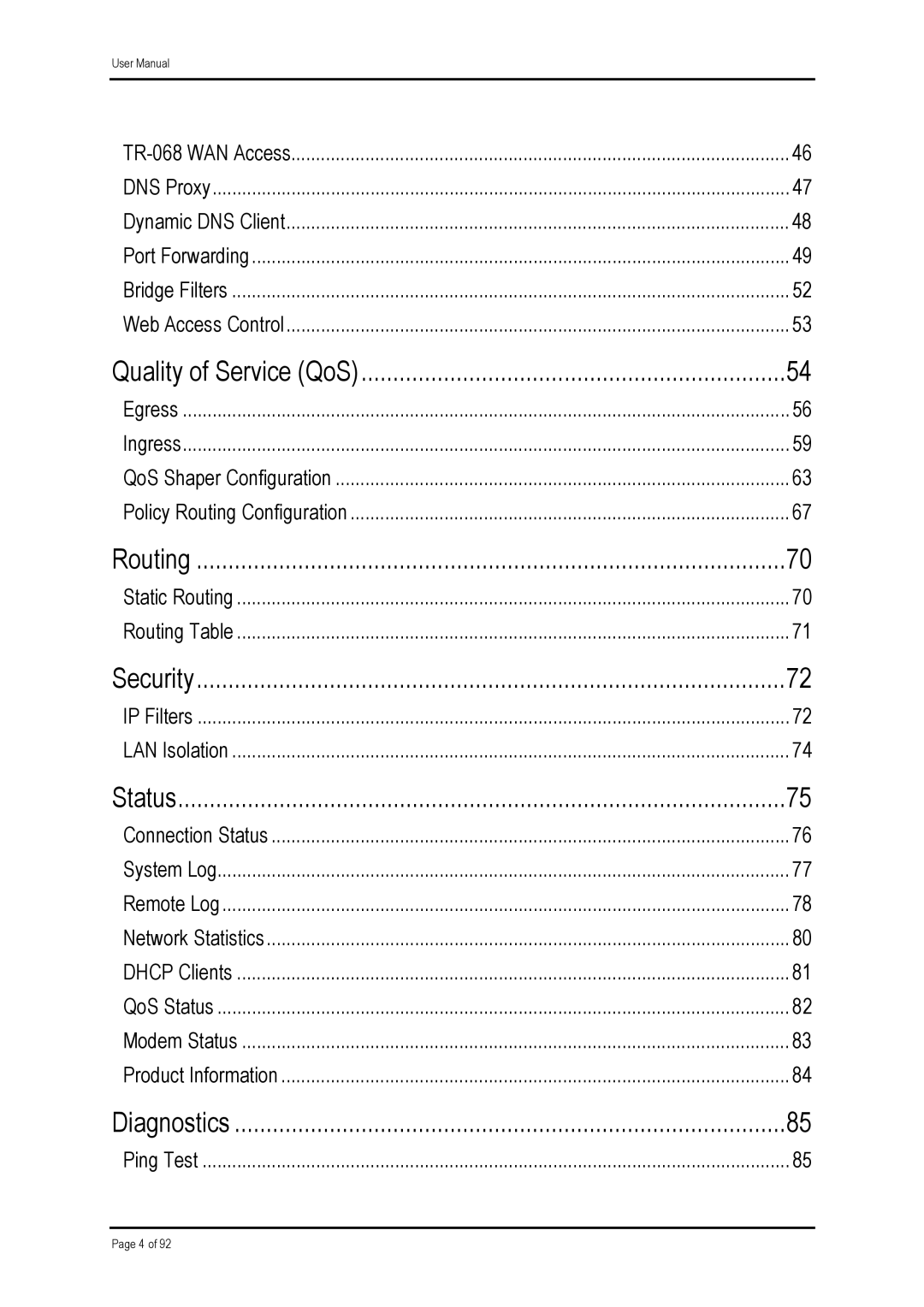 Shiro ADSL 2/2 user manual Quality of Service QoS 