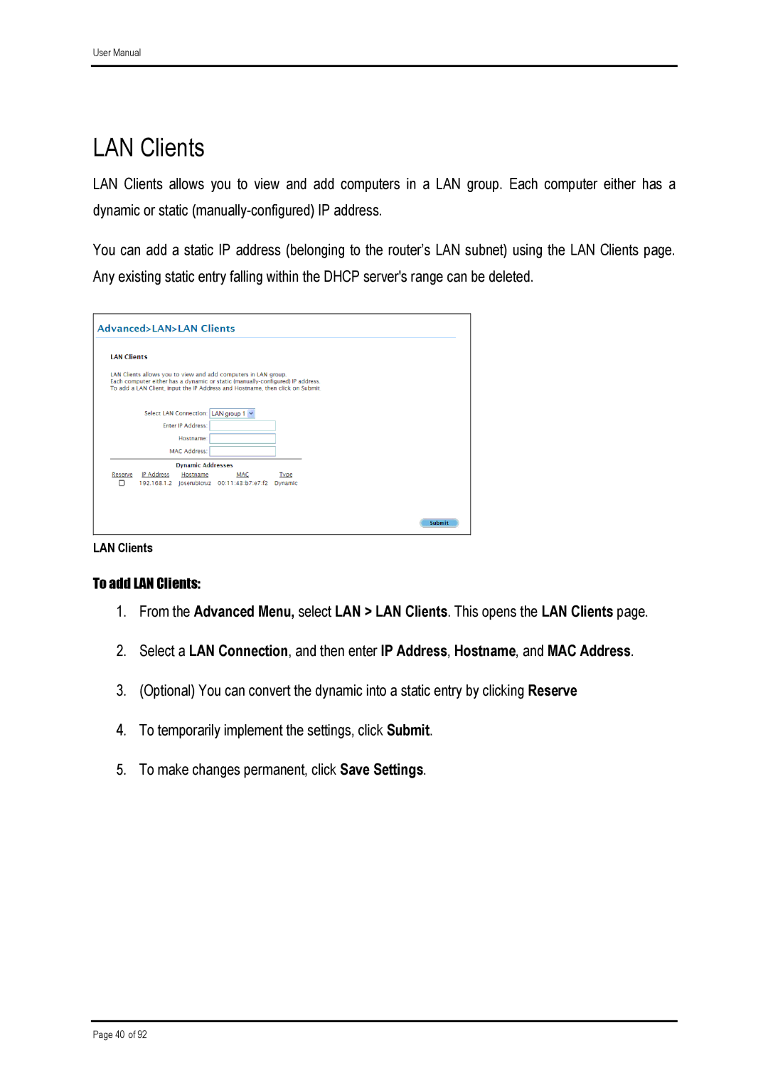 Shiro ADSL 2/2 user manual LAN Clients 