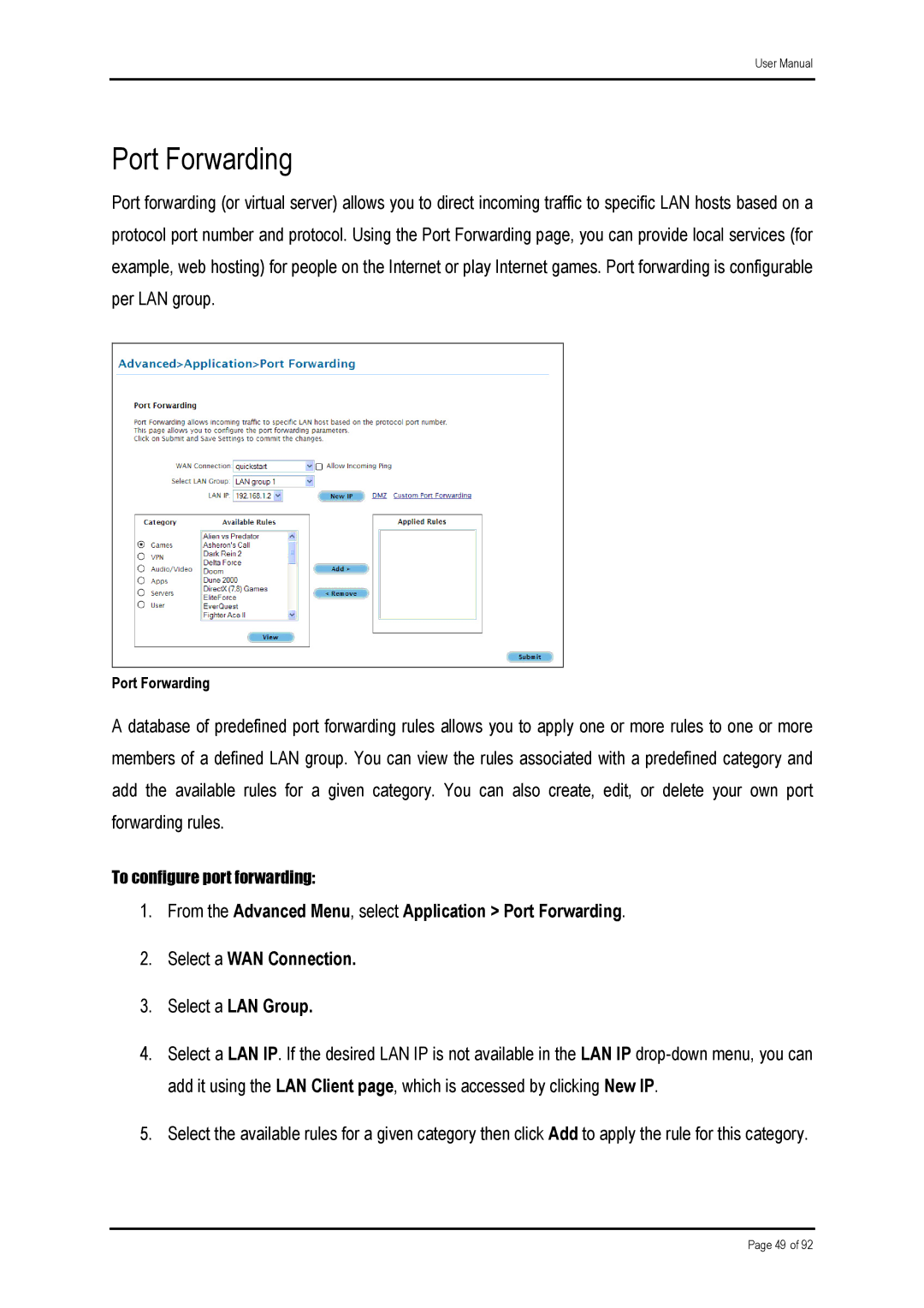 Shiro ADSL 2/2 user manual Port Forwarding 