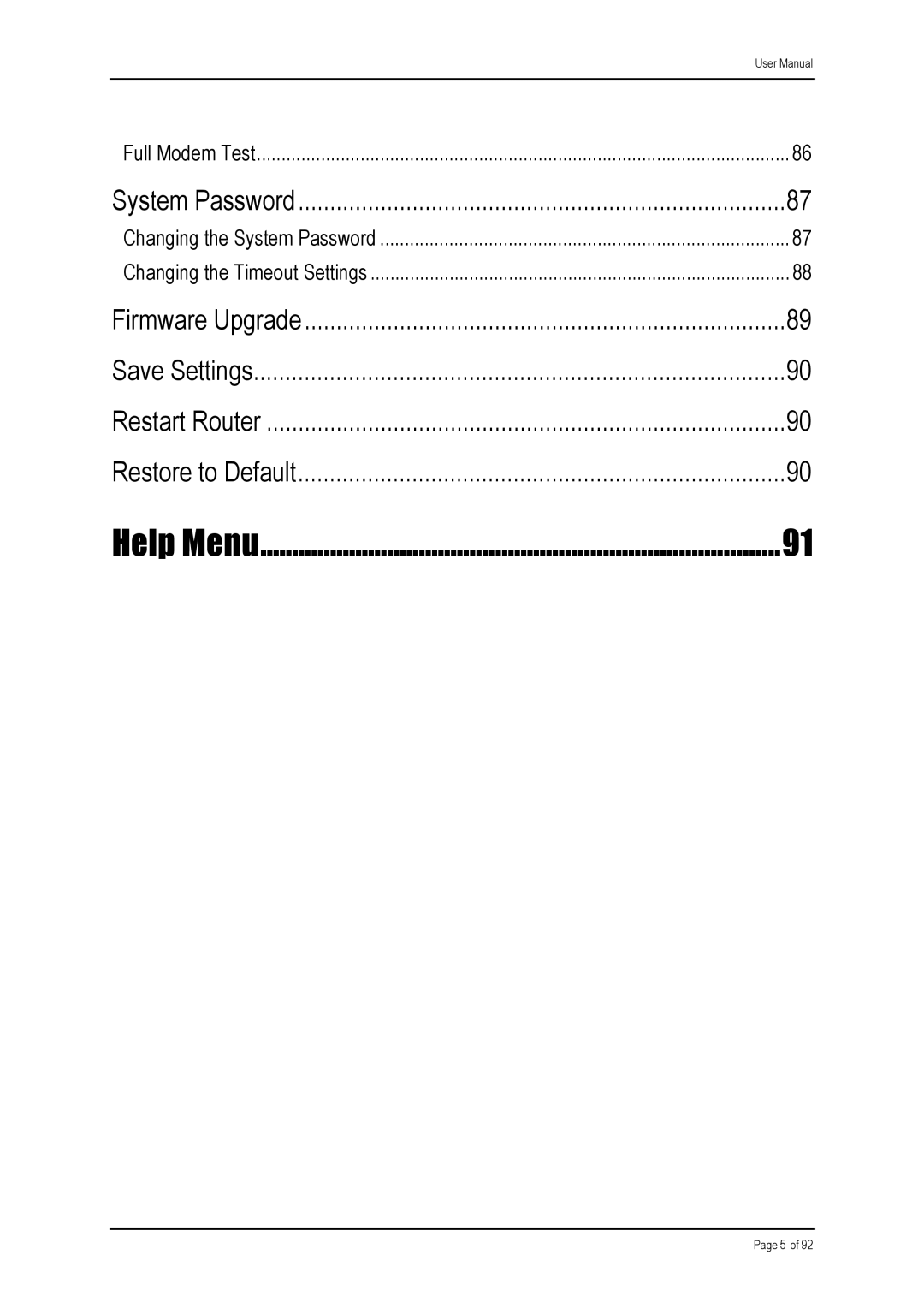 Shiro ADSL 2/2 user manual Help Menu 