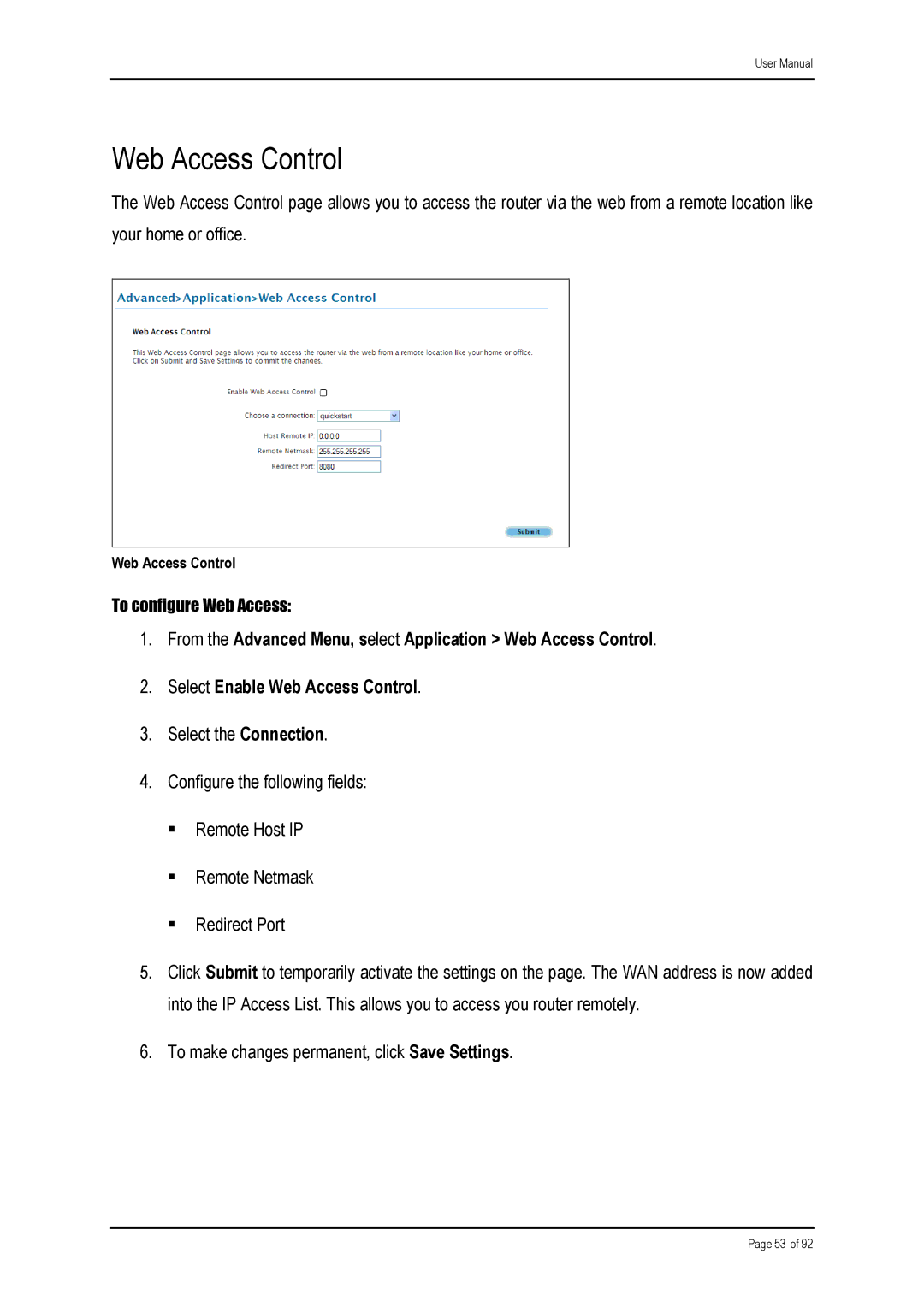 Shiro ADSL 2/2 user manual Web Access Control 