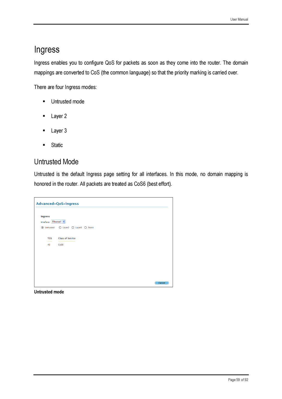 Shiro ADSL 2/2 user manual Ingress, Untrusted Mode 