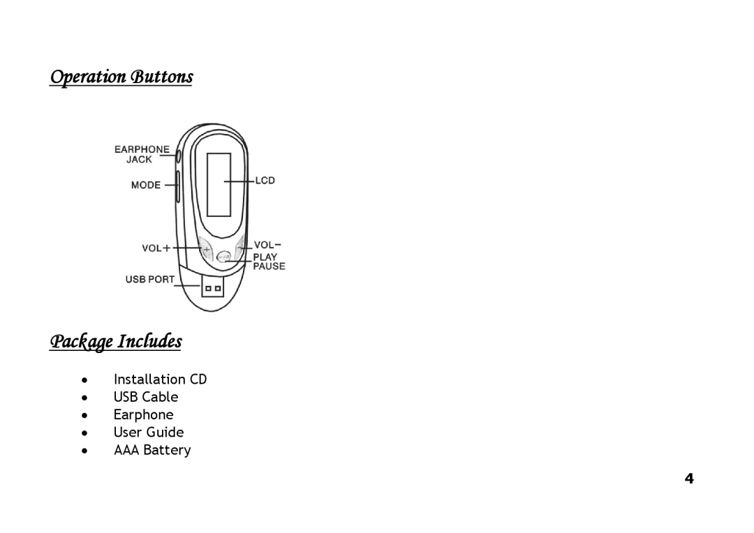 Shiro CX2 manual Operation Buttons Package Includes 