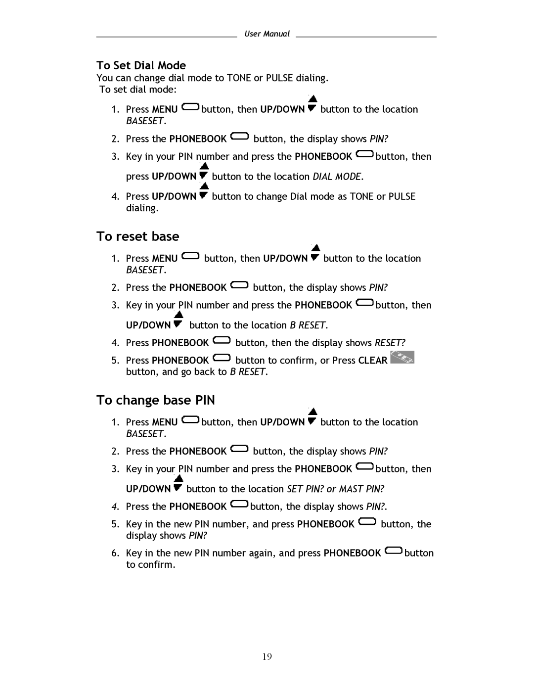 Shiro SD8101 user manual To reset base, To Set Dial Mode 