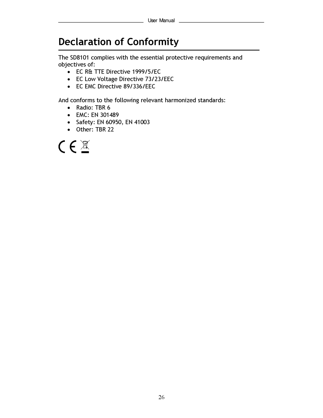 Shiro SD8101 user manual Declaration of Conformity 