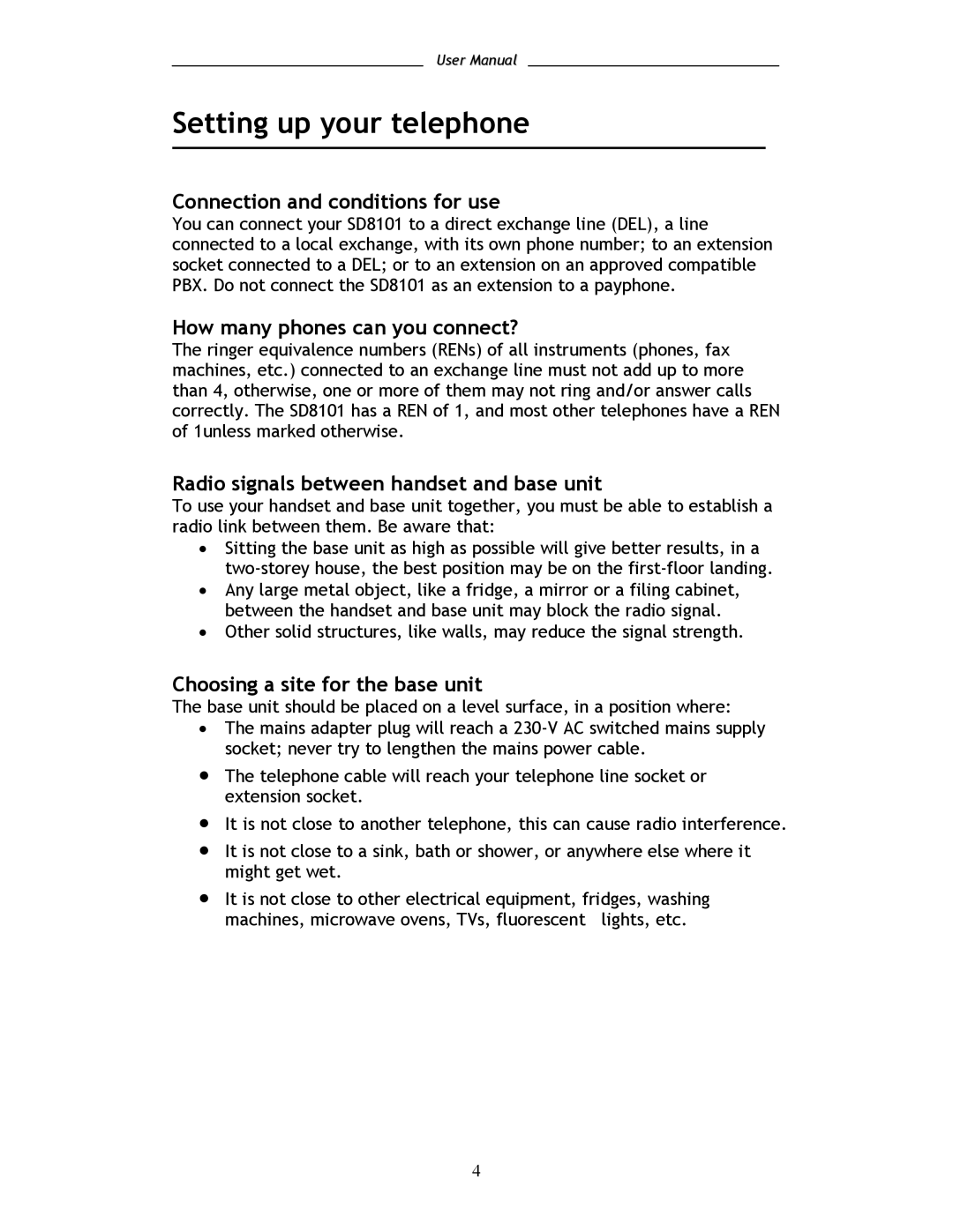 Shiro SD8101 user manual Setting up your telephone, Connection and conditions for use, How many phones can you connect? 