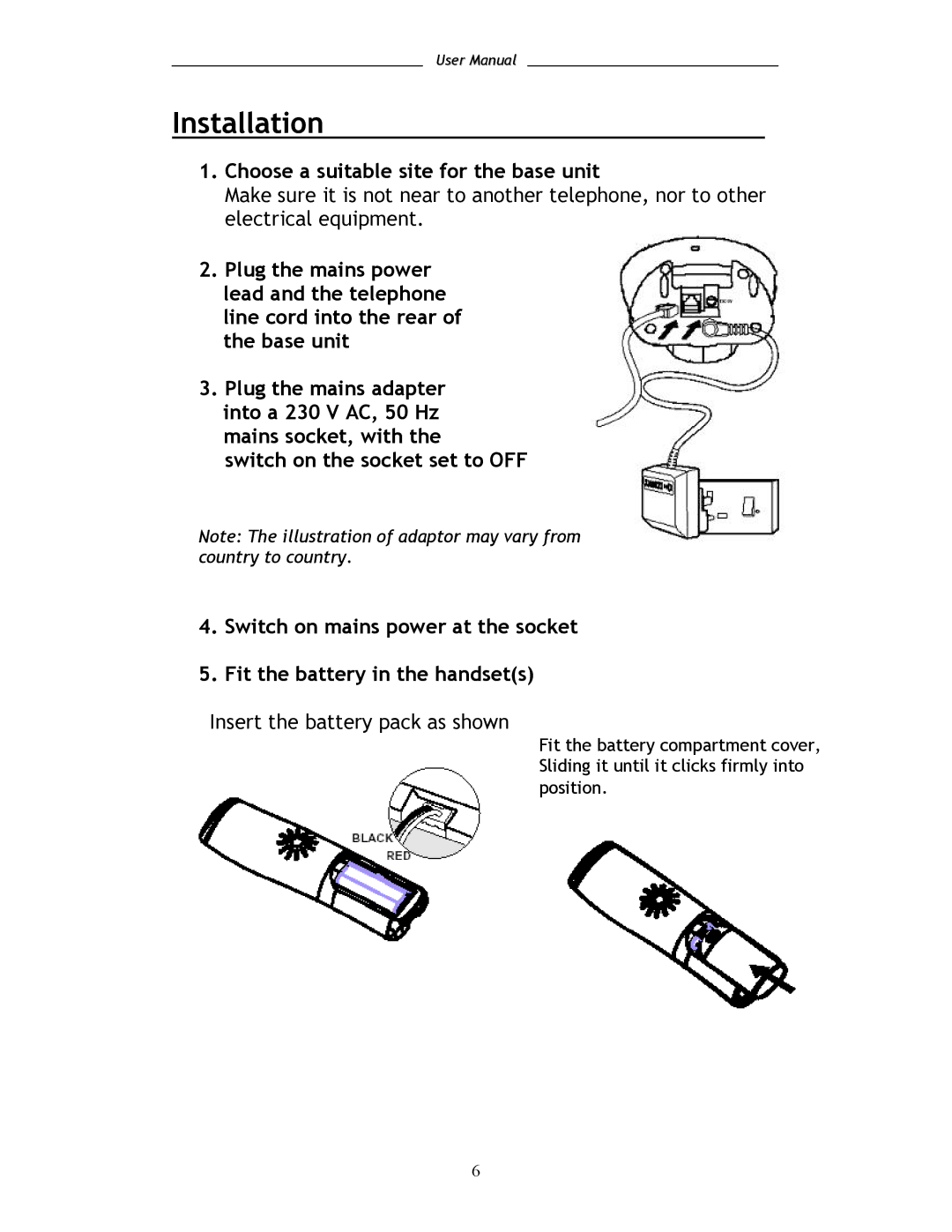 Shiro SD8101 user manual Installation, Choose a suitable site for the base unit 