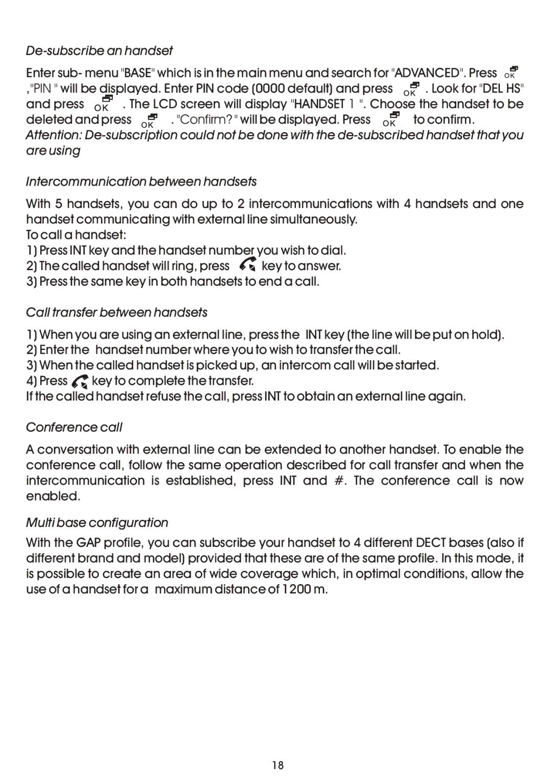 Shiro SD8141 De-subscribe an handset, Intercommunication between handsets, Call transfer between handsets, Conference call 