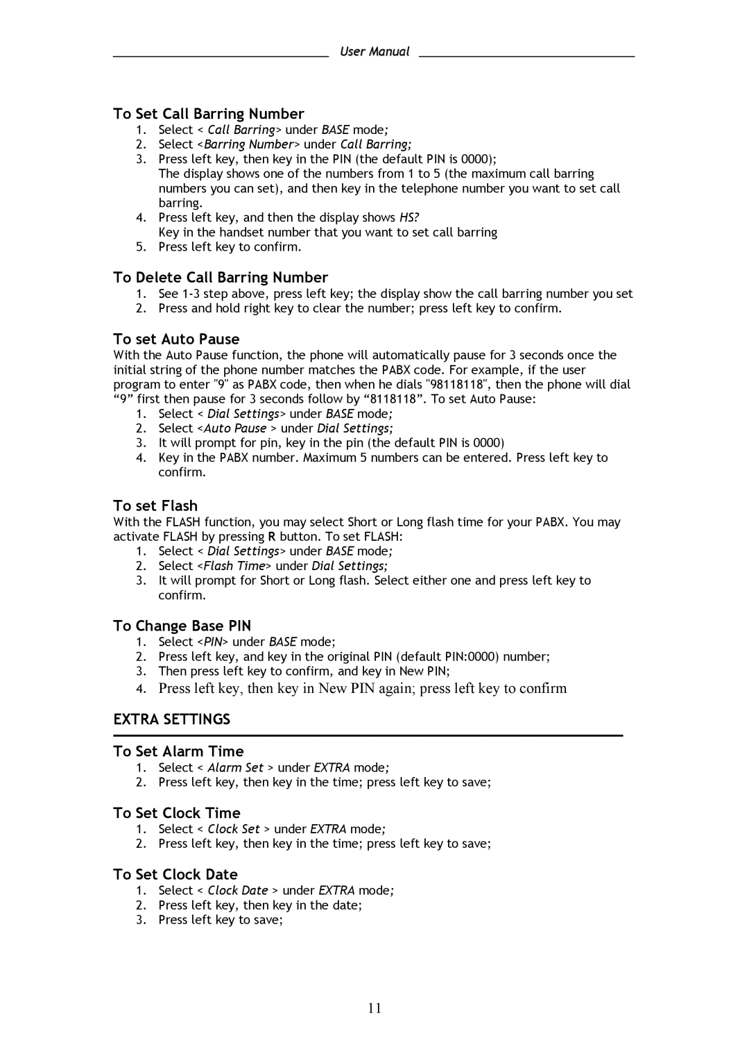 Shiro SD8301 user manual Extra Settings 