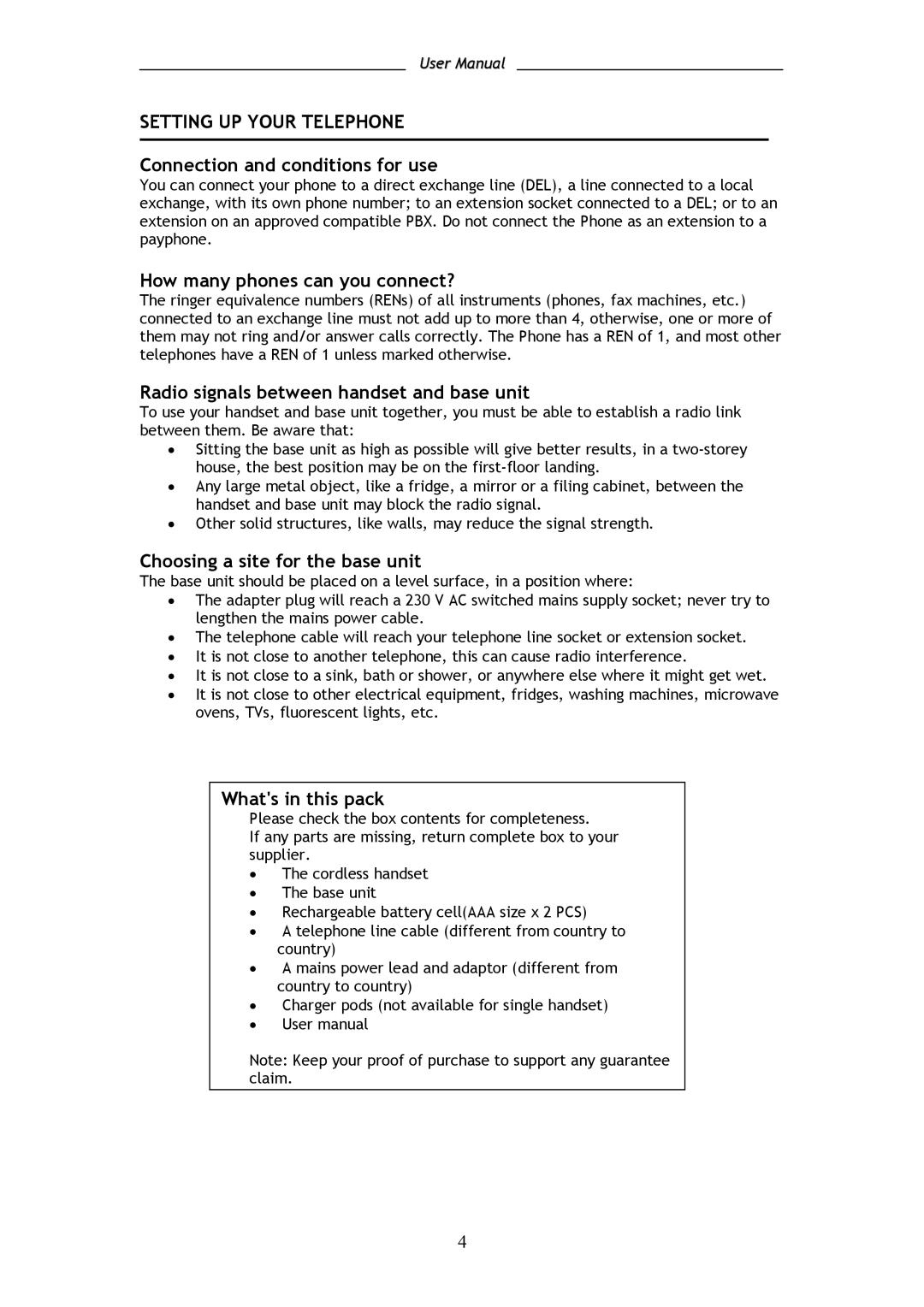 Shiro SD8301 user manual Setting UP Your Telephone 