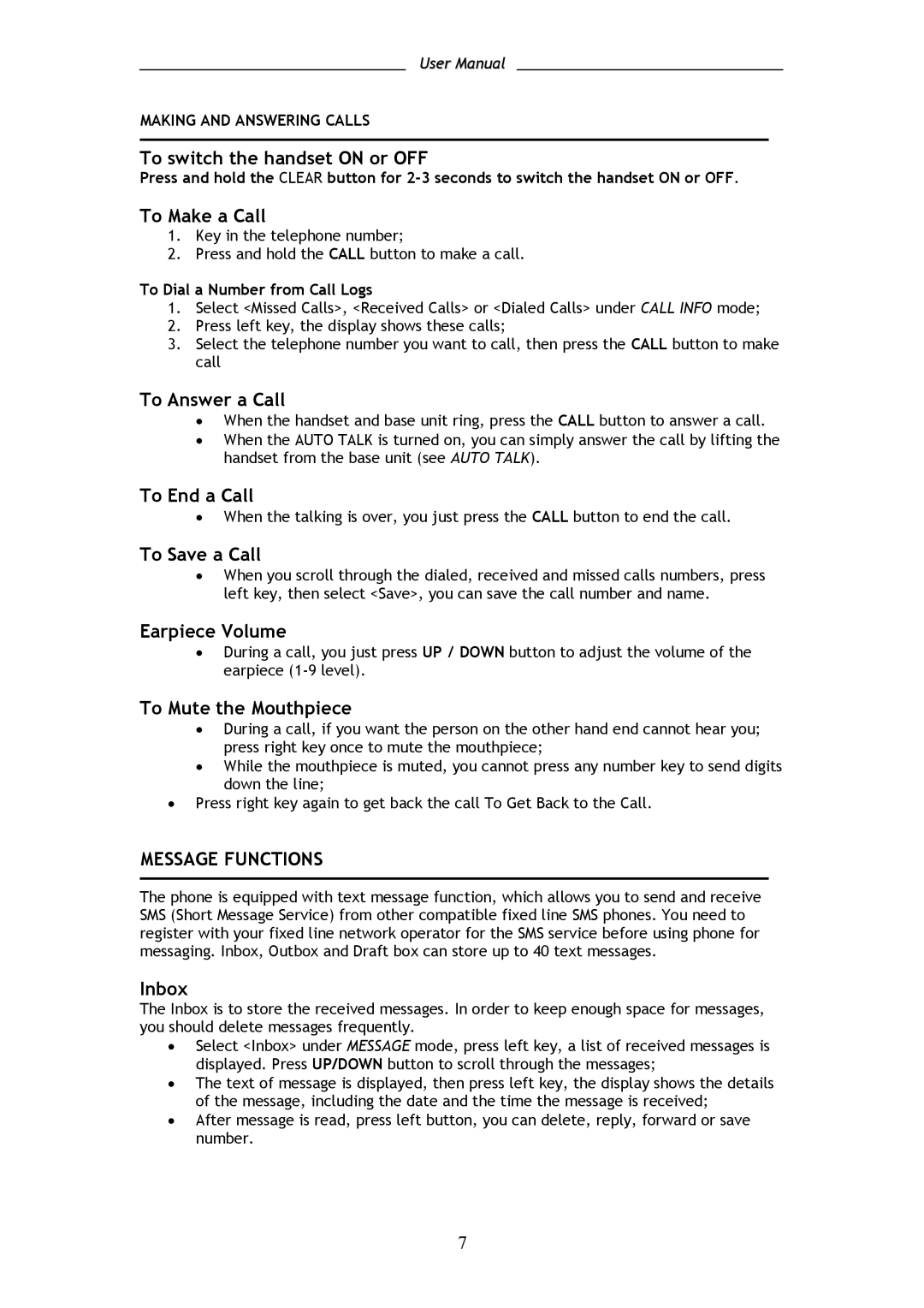 Shiro SD8301 user manual Message Functions 