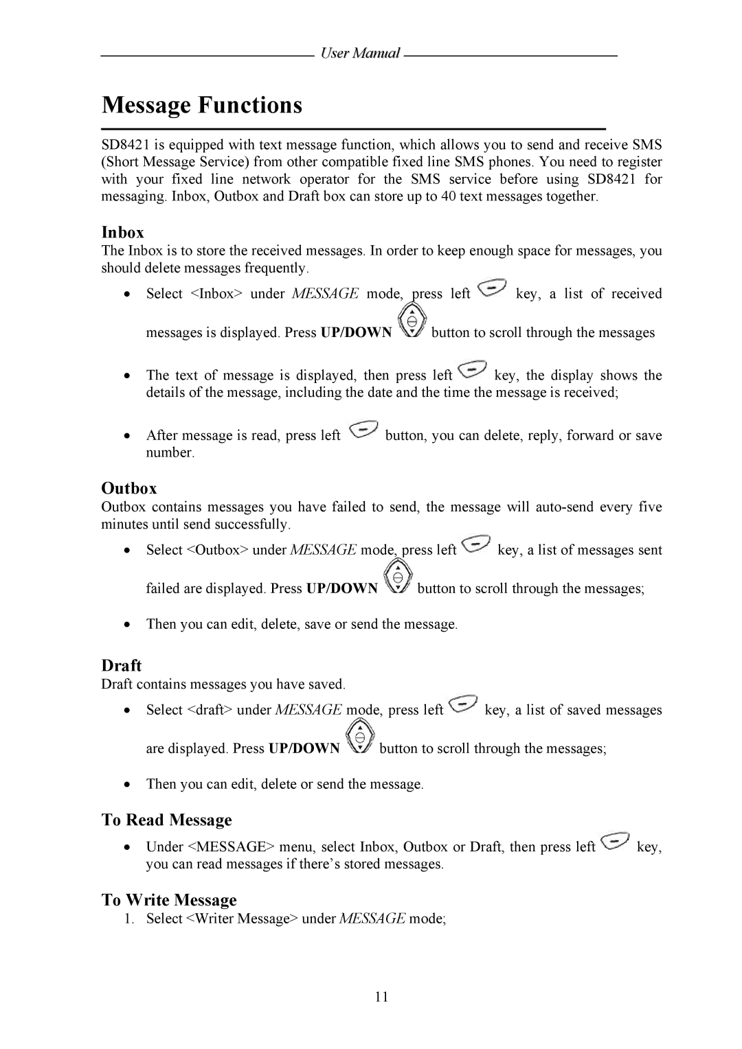 Shiro SD8421 user manual Message Functions 