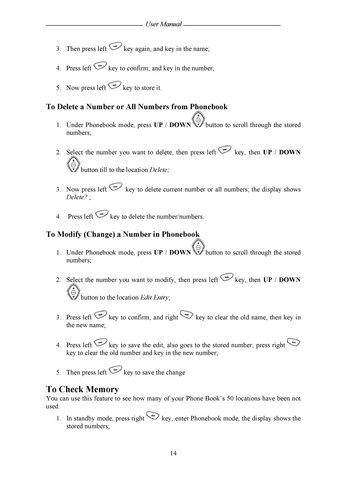 Shiro SD8421 To Check Memory, To Delete a Number or All Numbers from Phonebook, To Modify Change a Number in Phonebook 