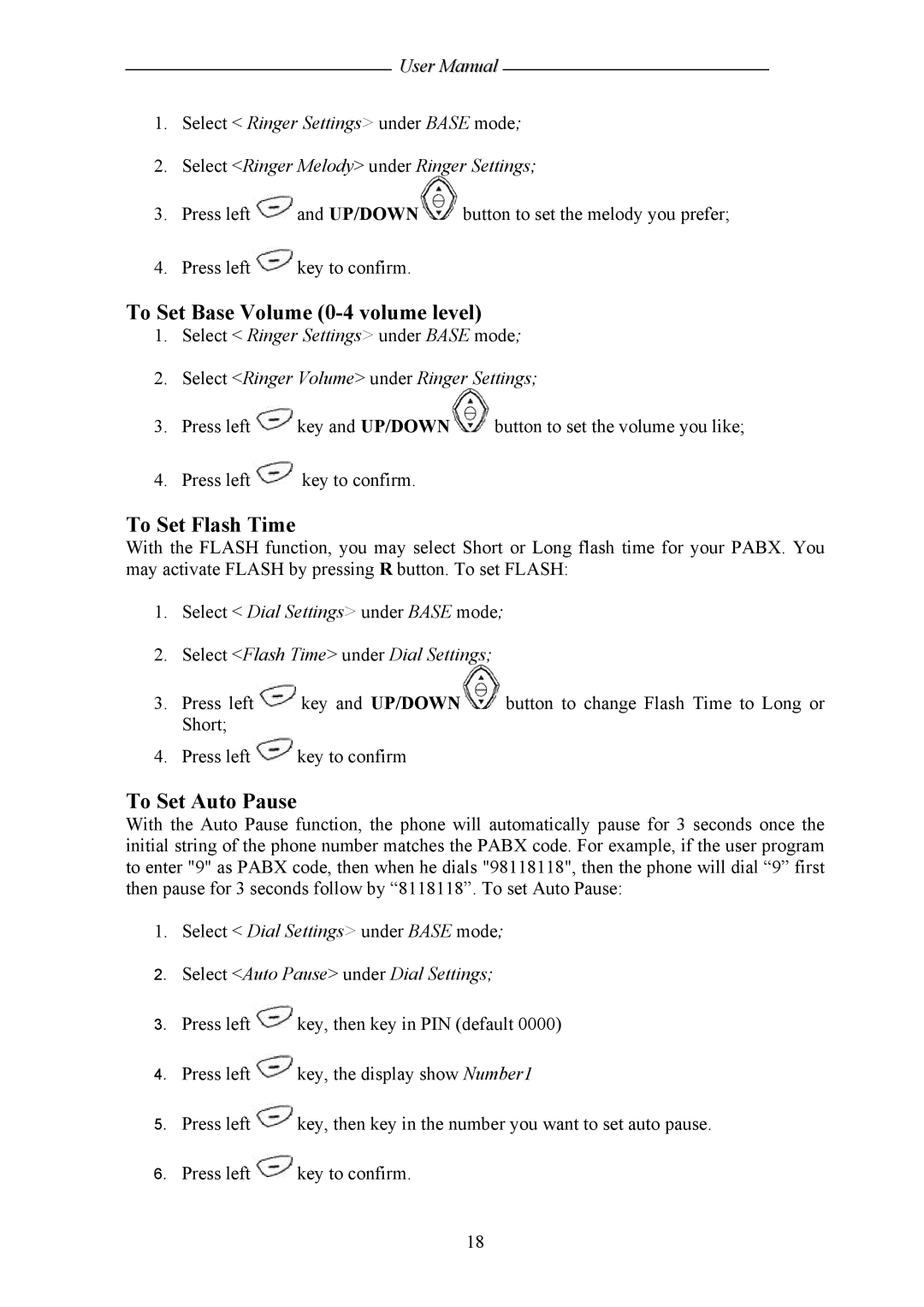 Shiro SD8421 user manual To Set Base Volume 0-4 volume level, To Set Flash Time, To Set Auto Pause 