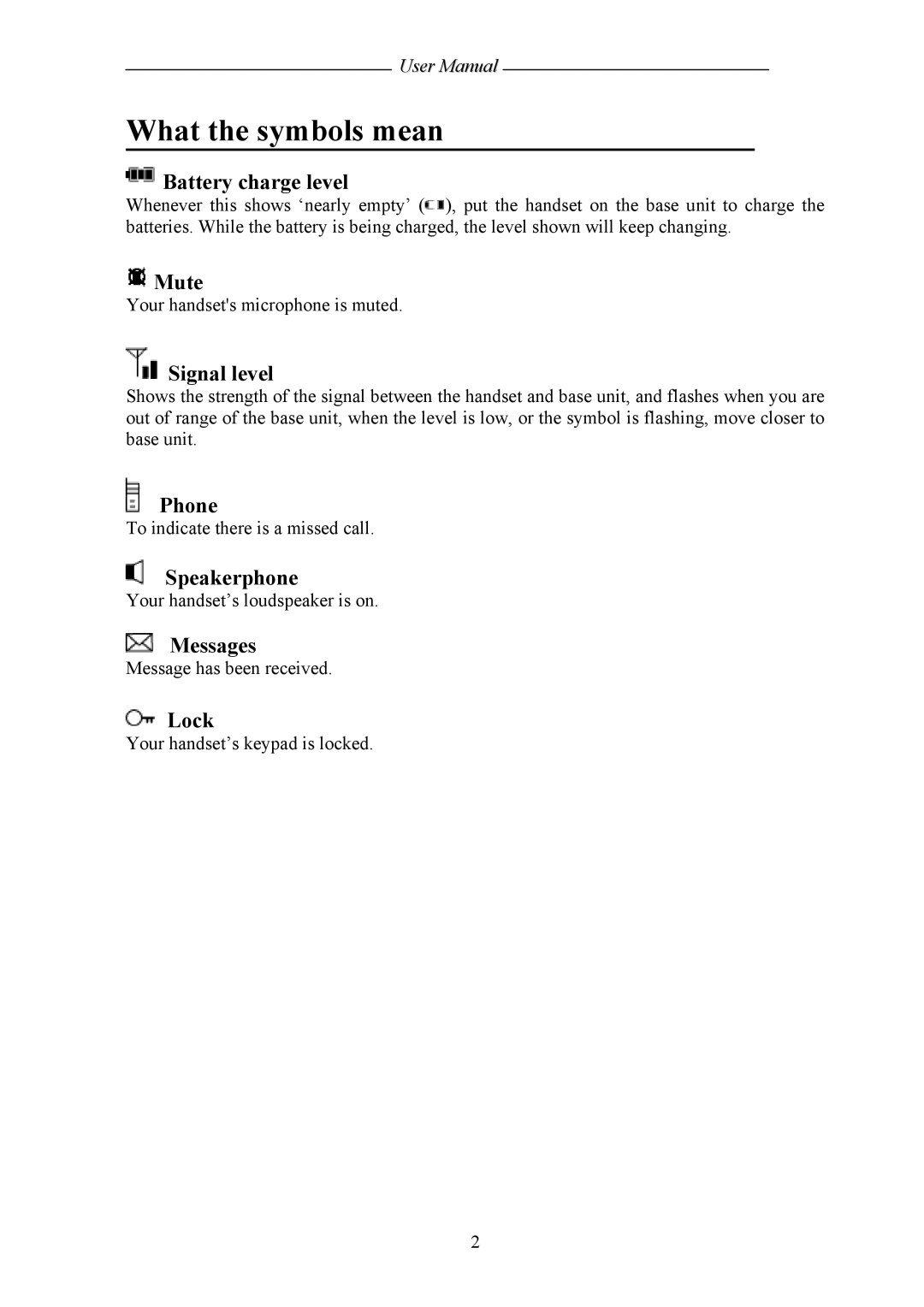 Shiro SD8421 user manual What the symbols mean 