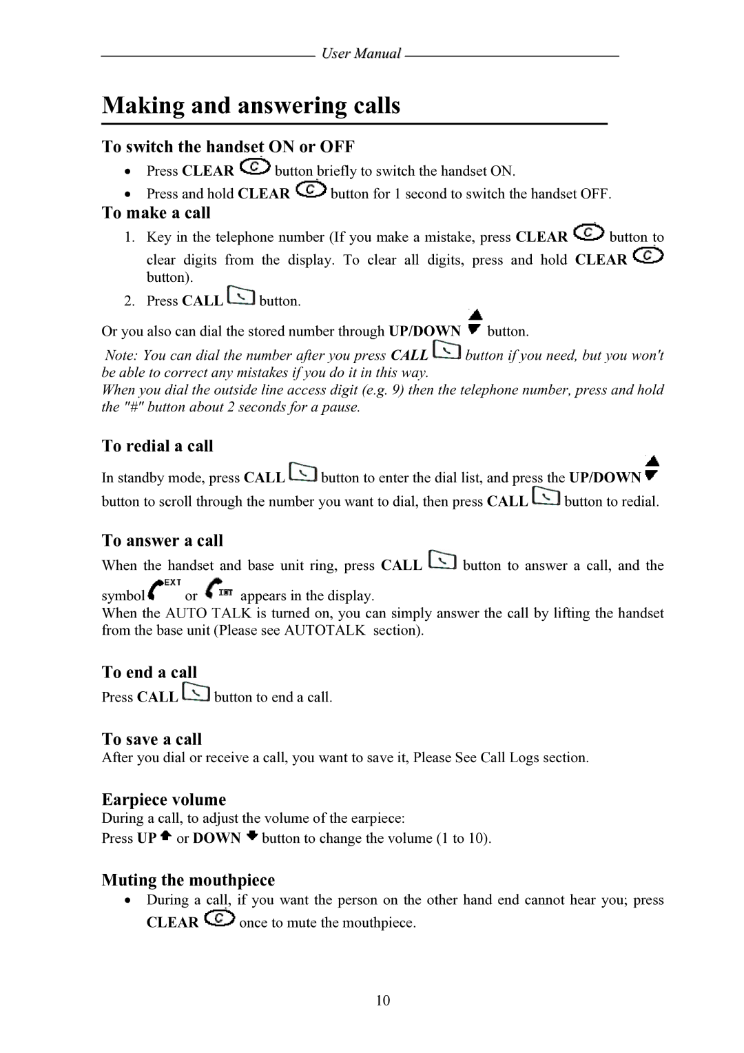 Shiro SD8501 user manual Making and answering calls 