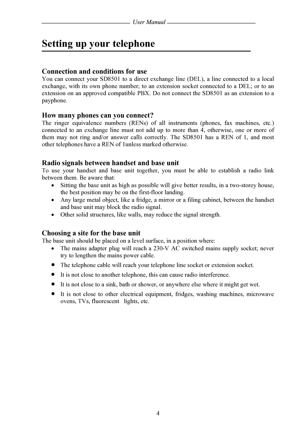 Shiro SD8501 user manual Setting up your telephone, Connection and conditions for use, How many phones can you connect? 