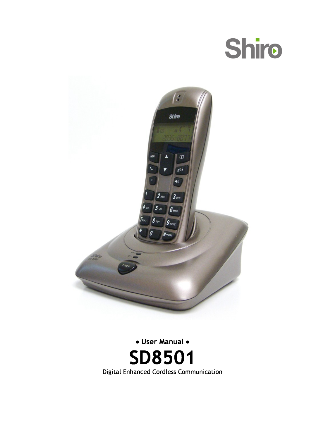 Shiro SD8501 user manual User Manual, Digital Enhanced Cordless Communication 