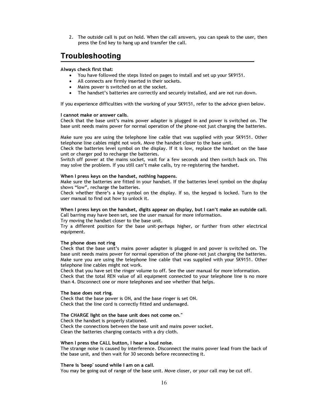 Shiro SK9151 user manual Troubleshooting 