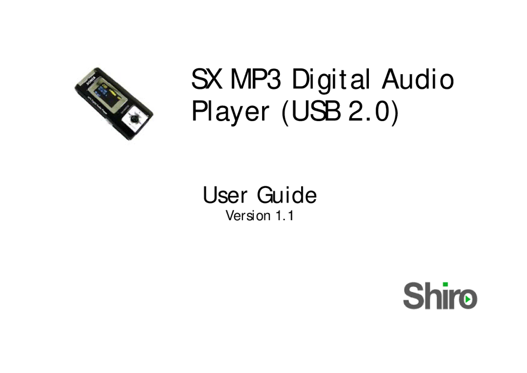 Shiro manual SX MP3 Digital Audio Player USB 