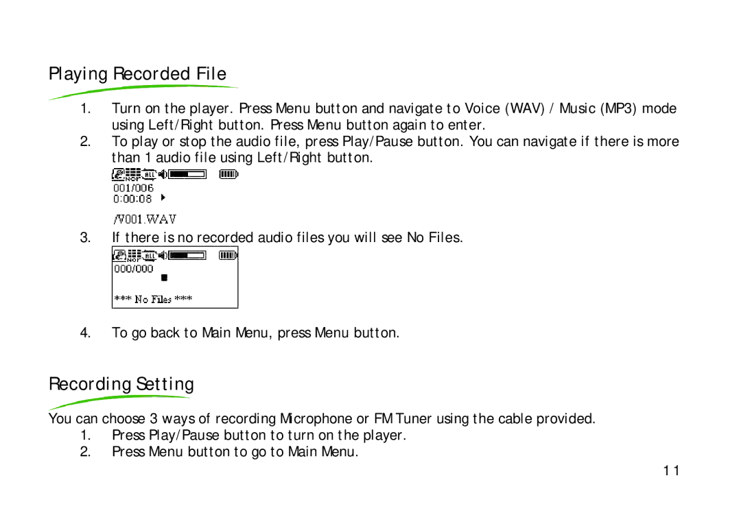 Shiro SX manual Playing Recorded File, Recording Setting 