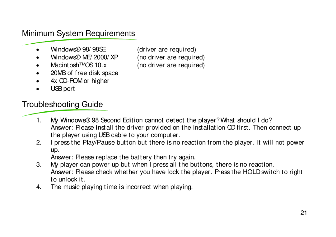 Shiro SX manual Minimum System Requirements, Troubleshooting Guide 