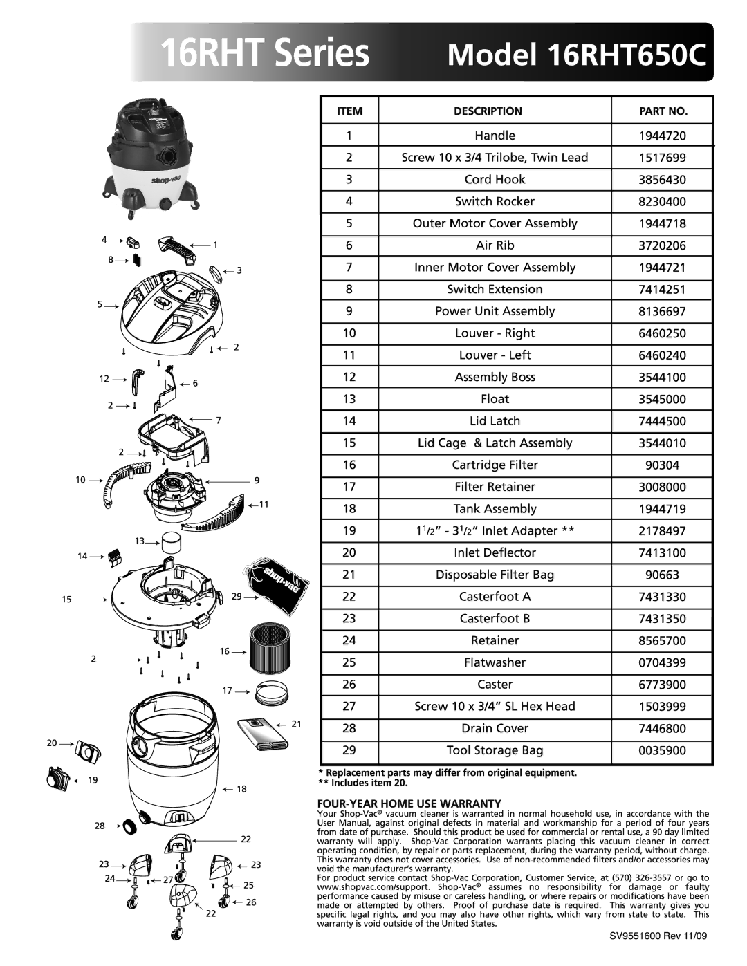 Shop-Vac 16RHT650C manual 