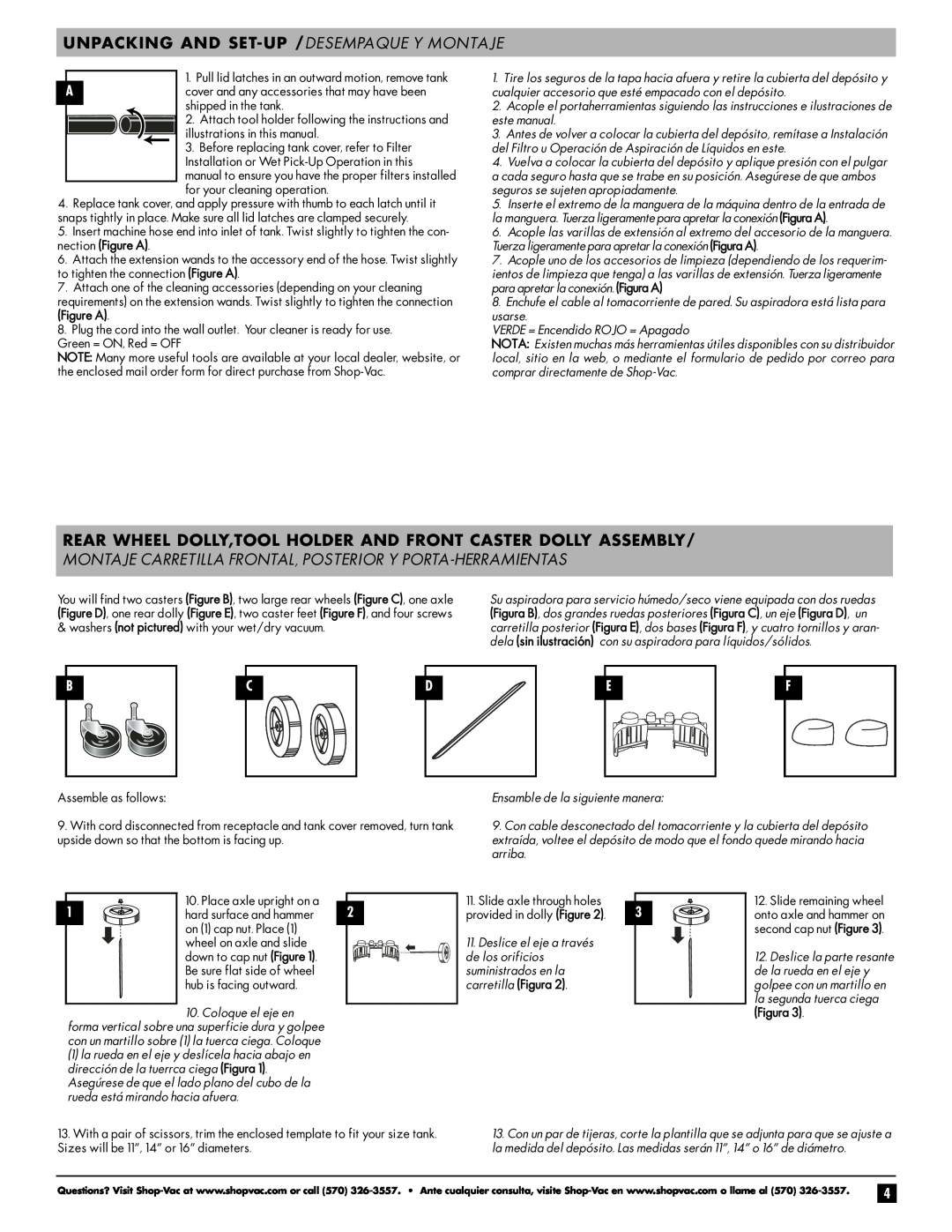 Shop-Vac 90LN important safety instructions Unpacking And Set-Up /Desempaquey Montaje 