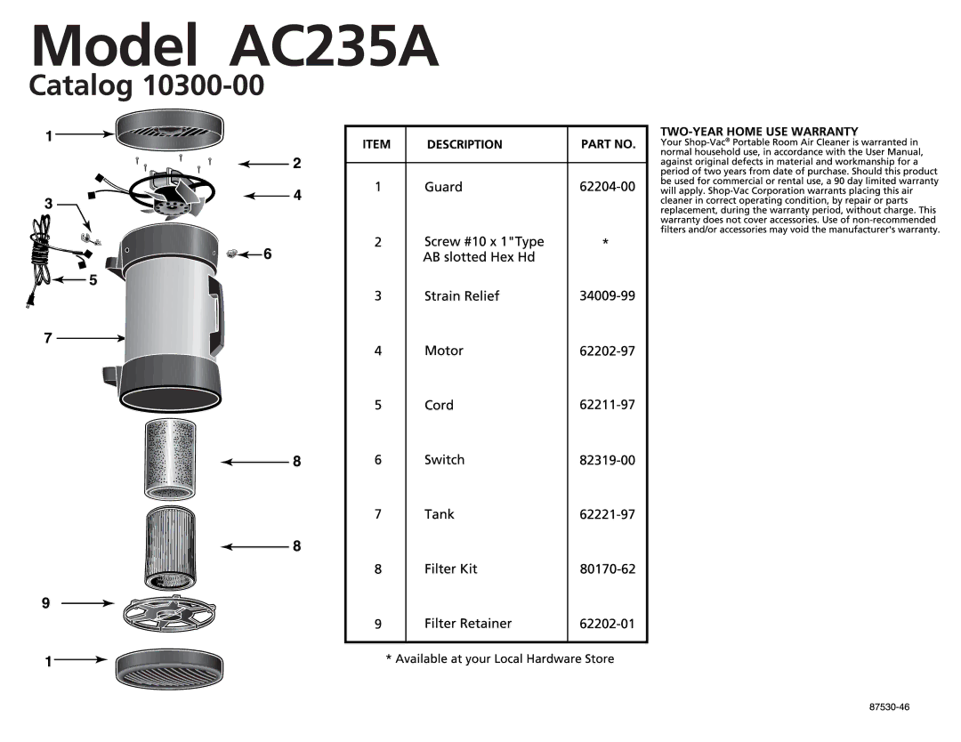 Shop-Vac AC235A manual 