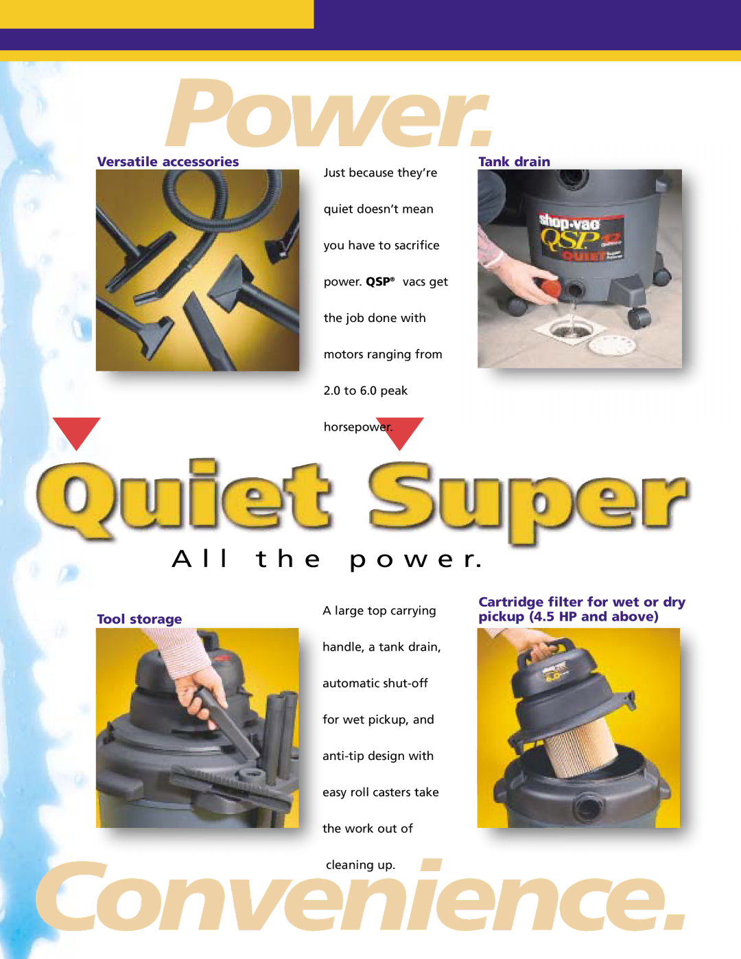 Shop-Vac QSP Series manual Power 