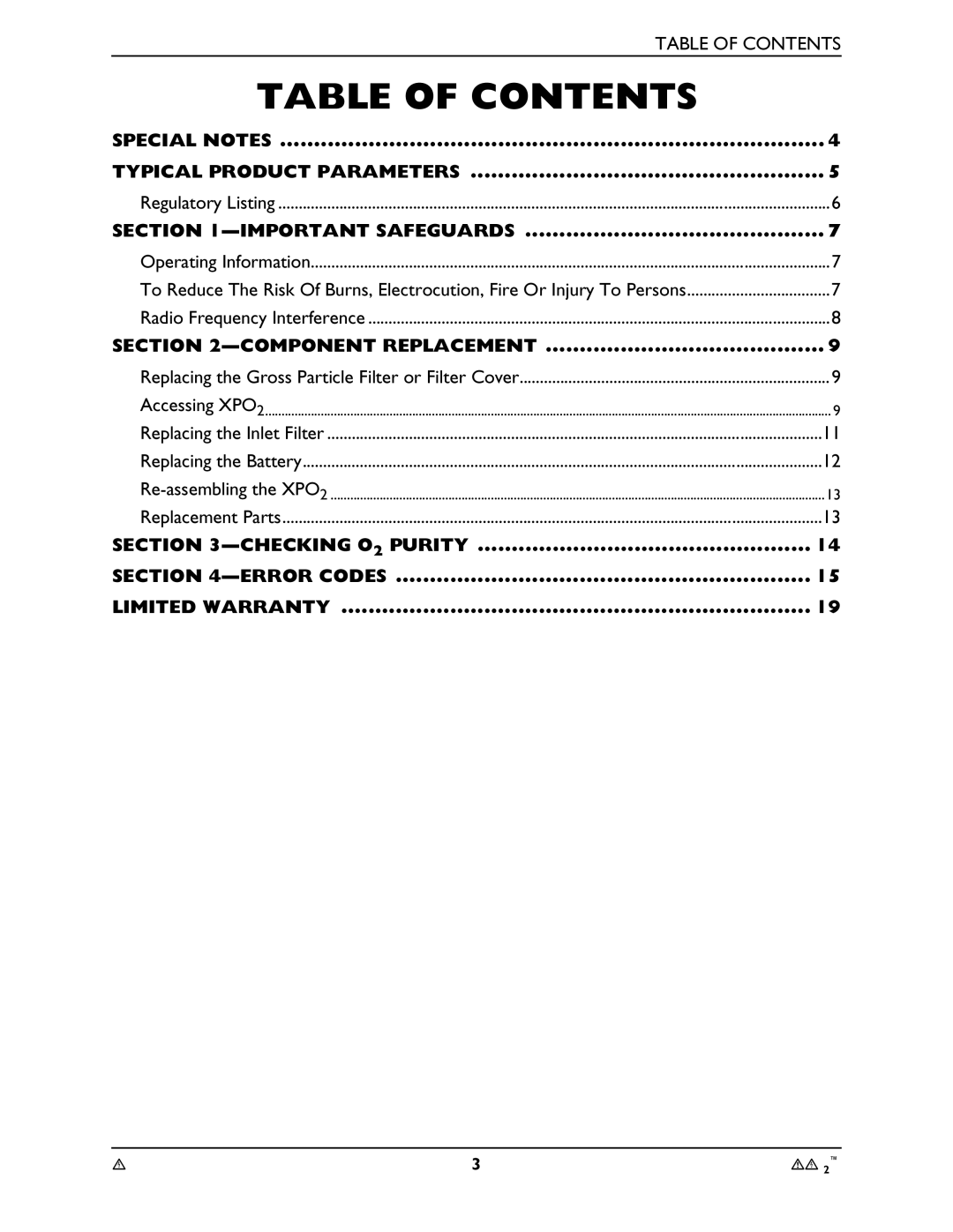 Shop-Vac XPO100B service manual Table of Contents 