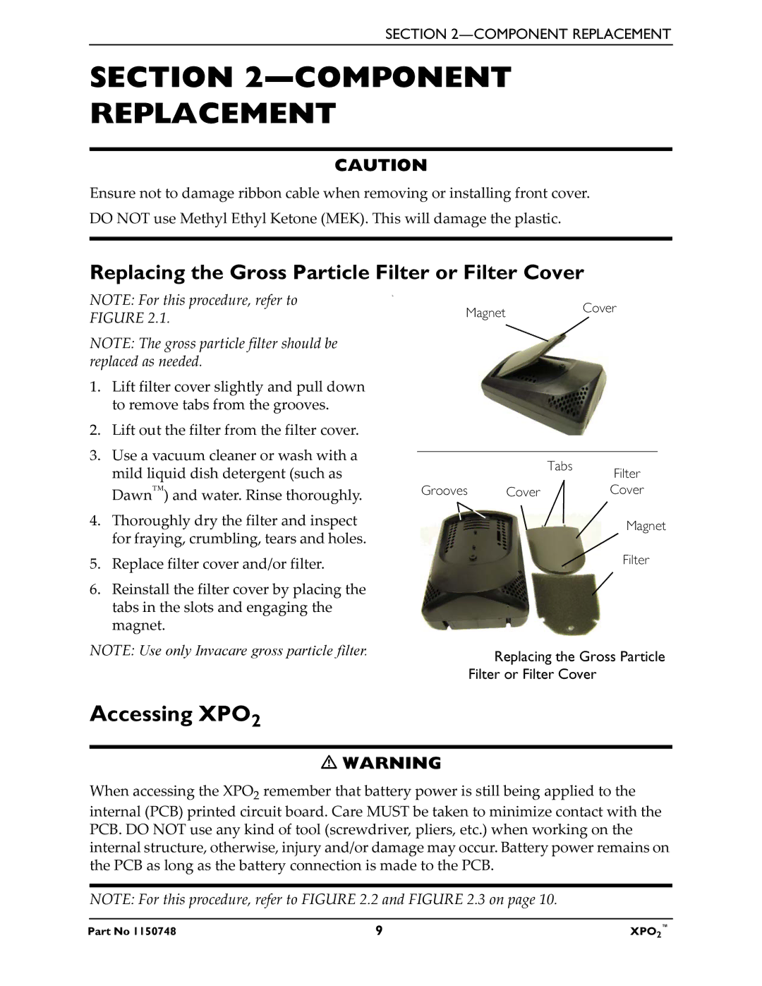 Shop-Vac XPO100B service manual Component Replacement, Accessing XPO2 