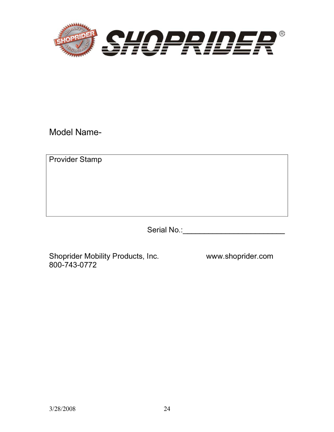 Shoprider 858WM manual Model Name 