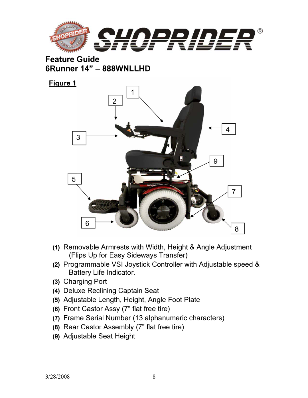 Shoprider 858WM manual Feature Guide 6Runner 14 888WNLLHD 