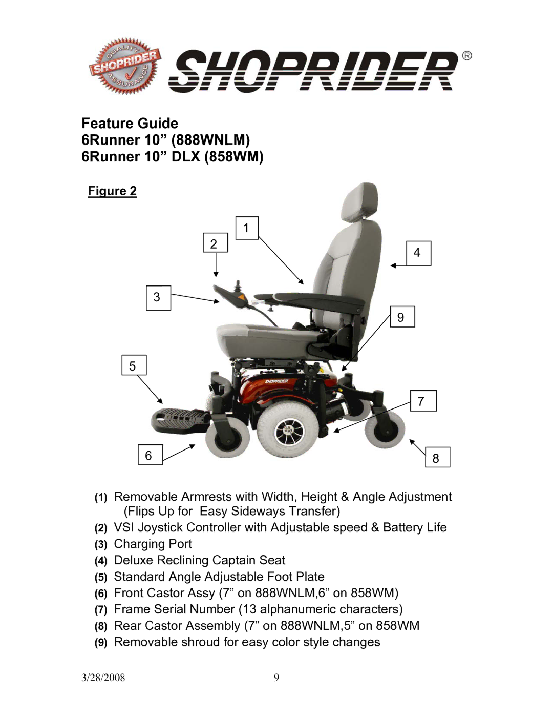 Shoprider manual Feature Guide 6Runner 10 888WNLM 6Runner 10 DLX 858WM 