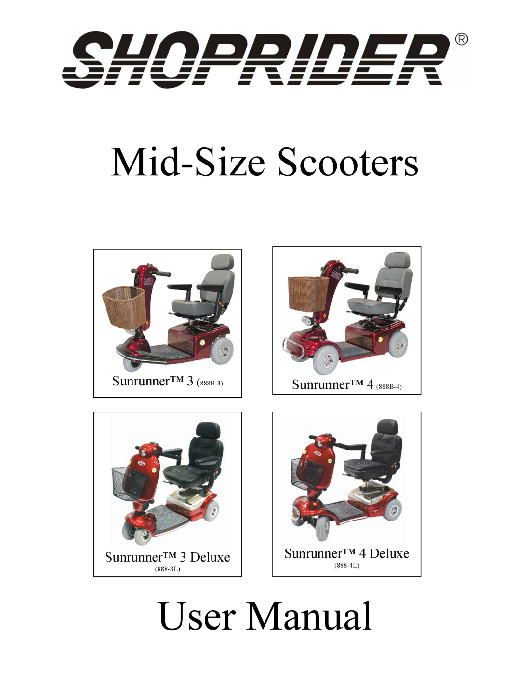 Shoprider (888-3L), (888B-3), (888B-4), (888-4L) manual Mid-Size Scooters 