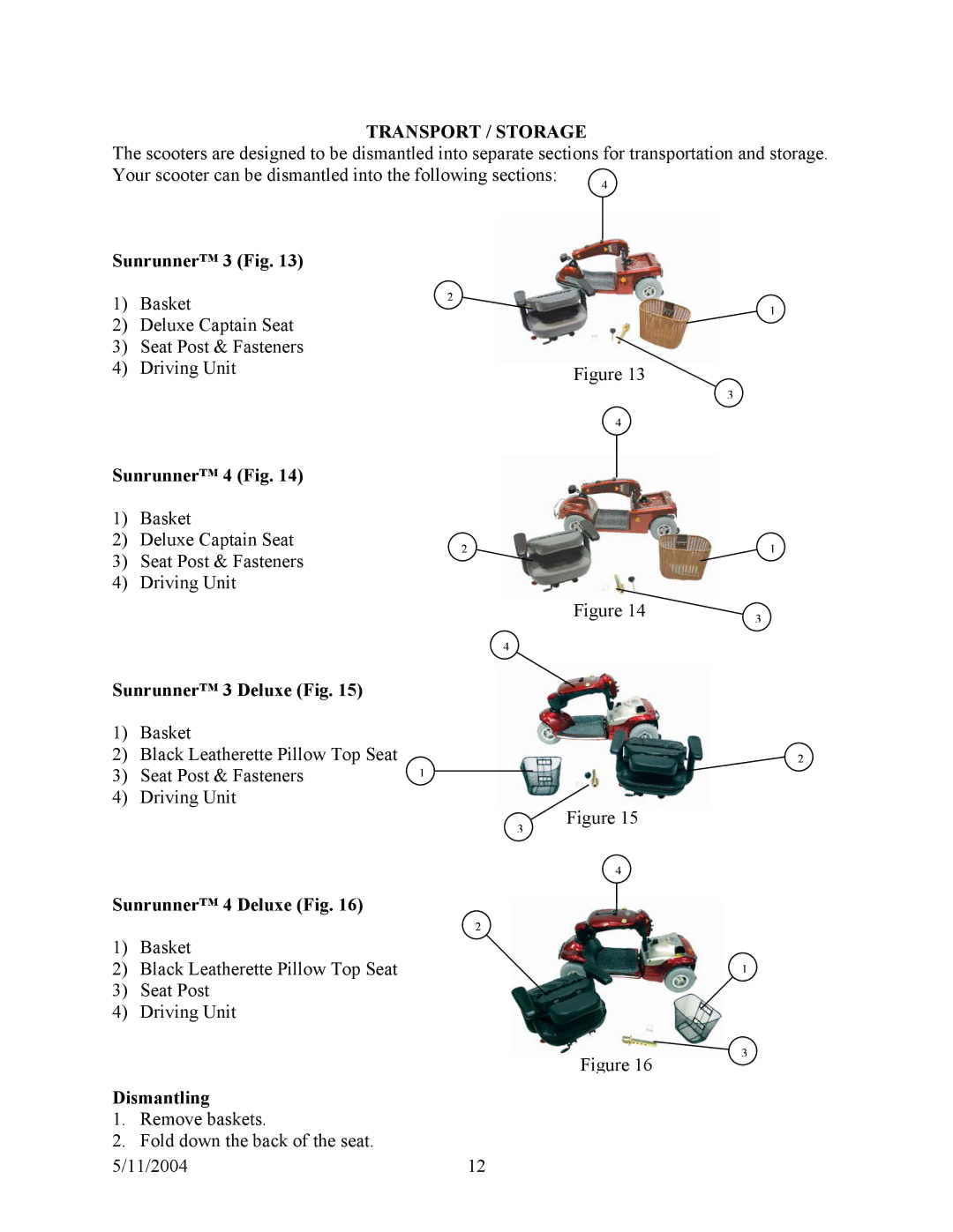 Shoprider (888B-3), (888-3L), (888B-4), (888-4L) manual Transport / Storage 