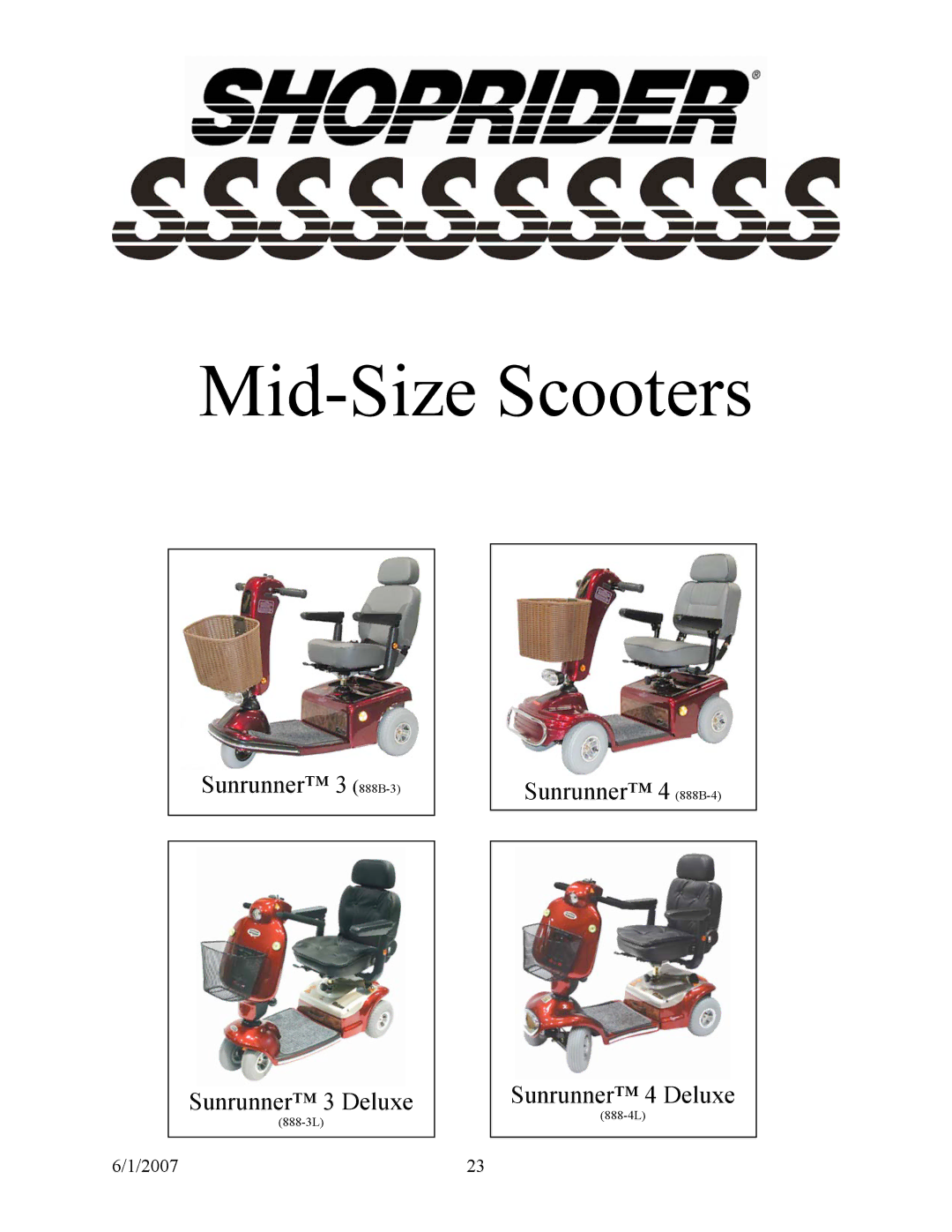 Shoprider manual Sunrunner 3 888B-3 Sunrunner 4 888B-4 Sunrunner 3 Deluxe 