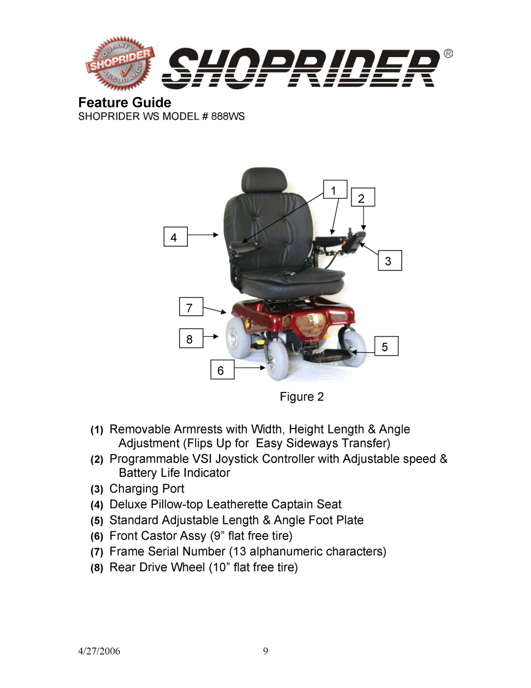 Shoprider WS 888WS, HD 888WHD manual Shoprider WS Model # 888WS 