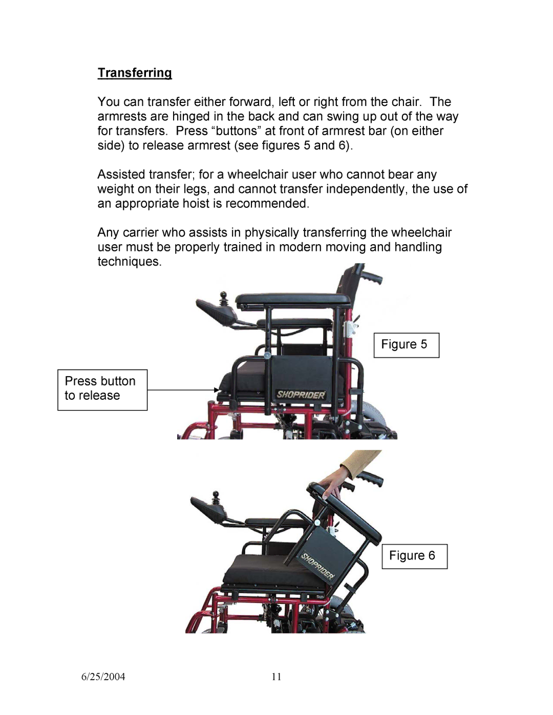 Shoprider PHFW-1020, PHFW-1120, PHFW-1018, PHFW-1118 manual Transferring 