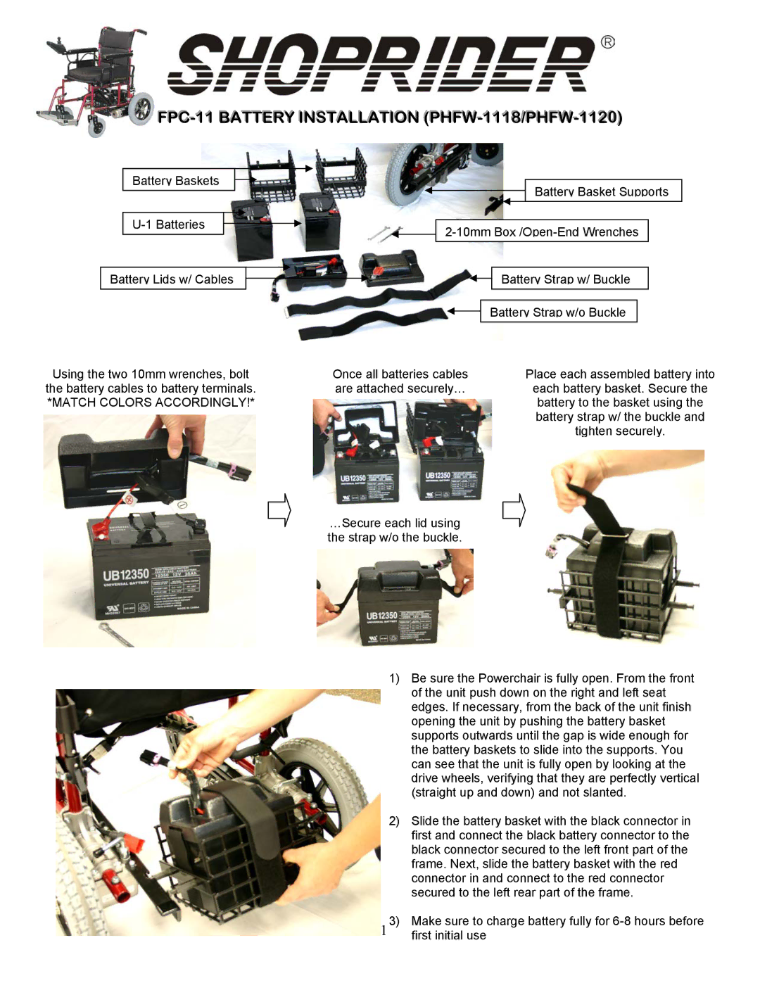 Shoprider PHFW-1018, PHFW-1020 manual FPC-11 Battery Installation PHFW-1118/PHFW-1120 