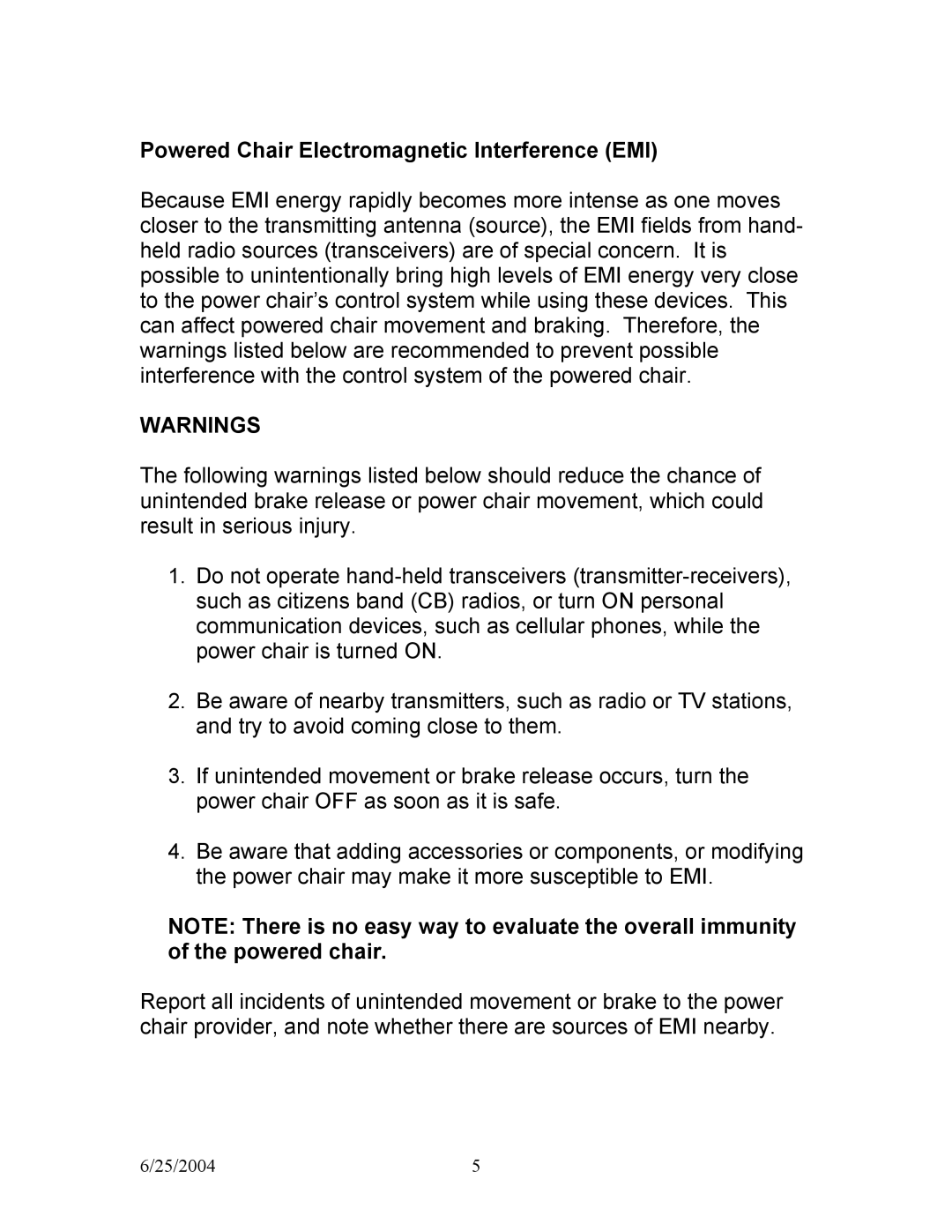 Shoprider PHFW-1018, PHFW-1120, PHFW-1118, PHFW-1020 manual Powered Chair Electromagnetic Interference EMI 