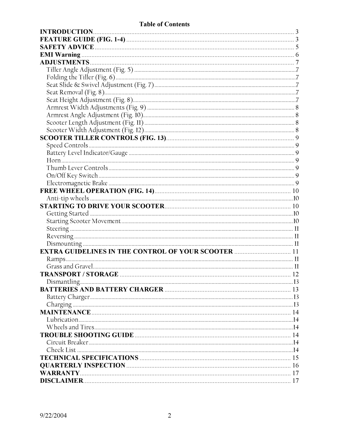 Shoprider XtraLite 4 TE-787NA-UL4, Sunrunner 777-3/4 Table of Contents, Extra Guidelines in the Control of Your Scooter 