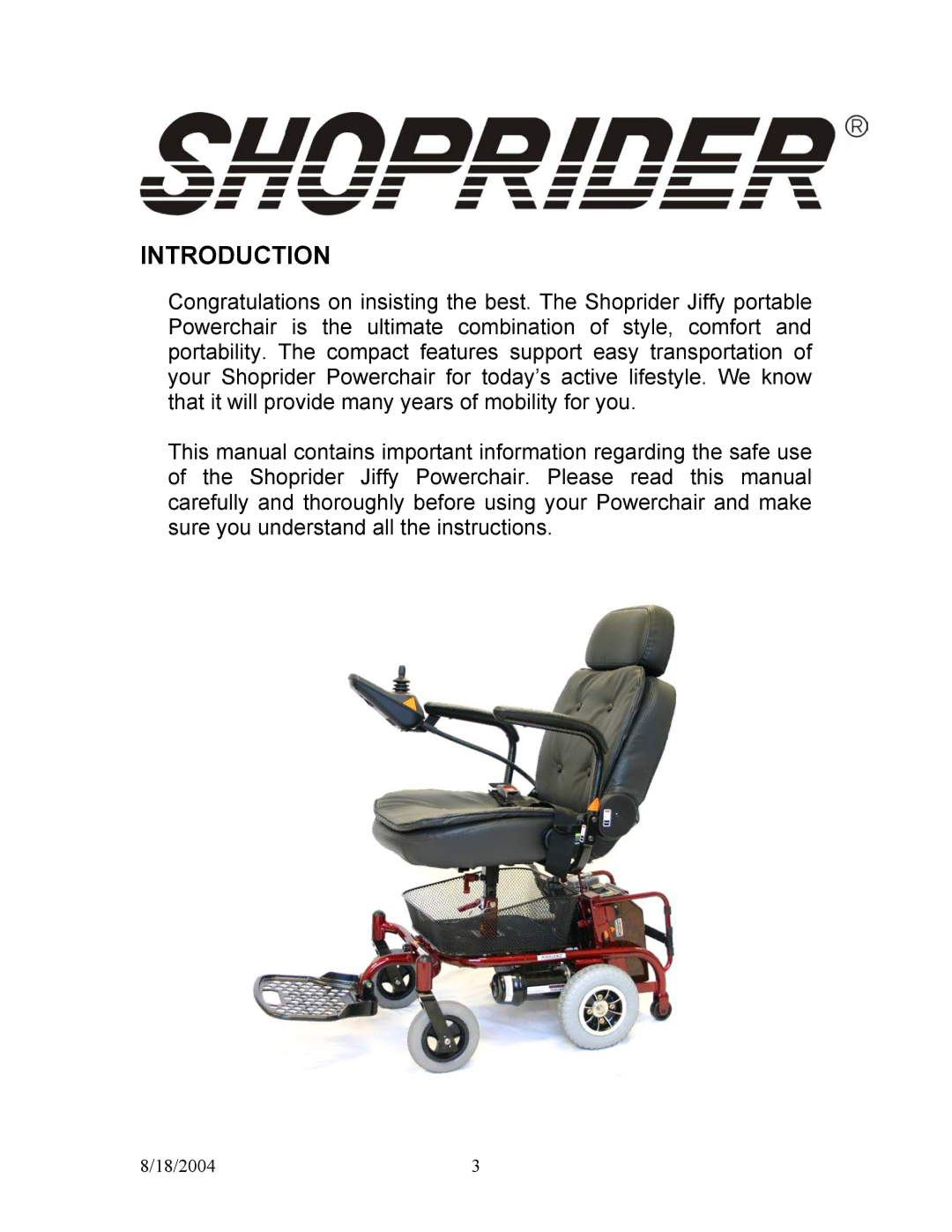 Shoprider UL7WR-10, UL7WR-12 manual Introduction 