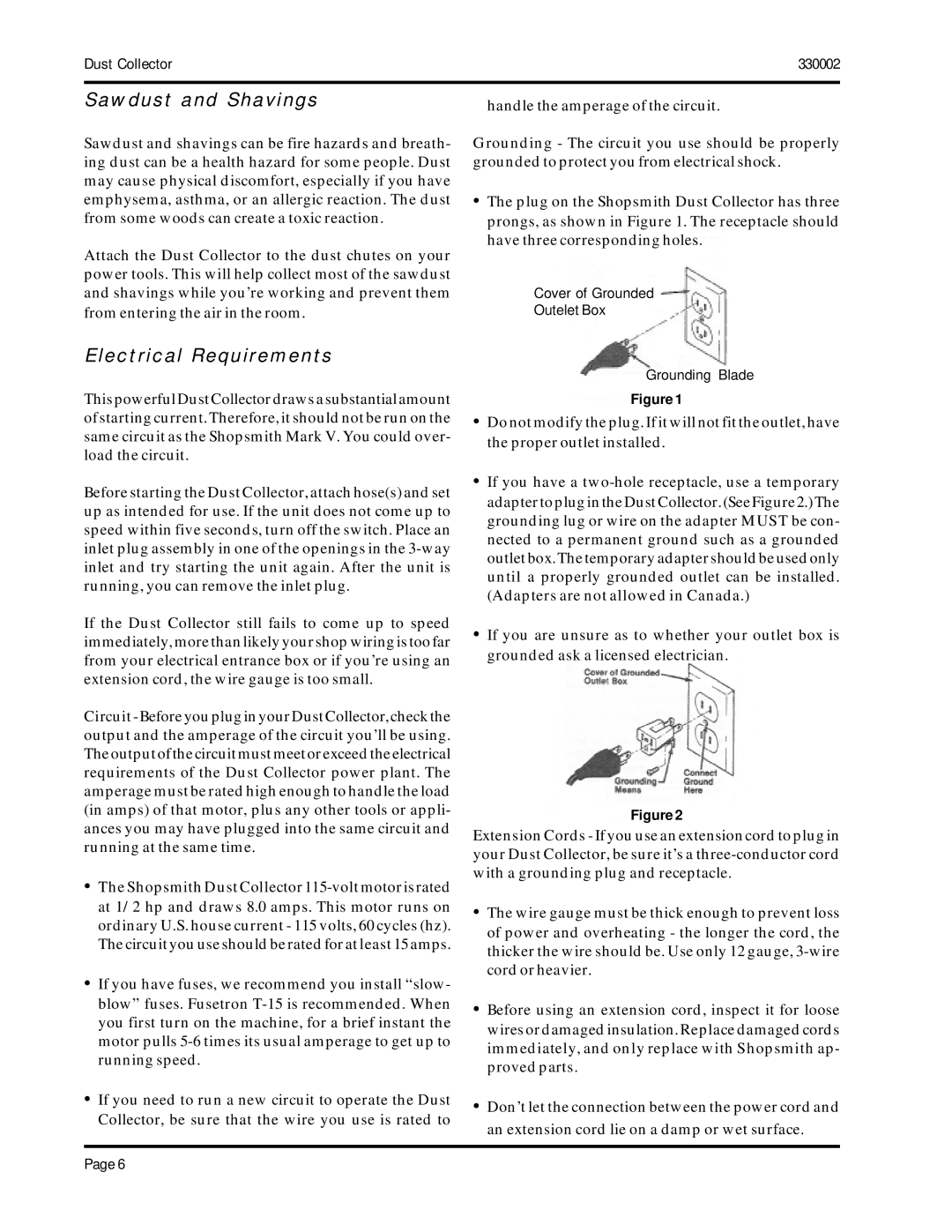 Shopsmith DustCollector manual Sawdust and Shavings 