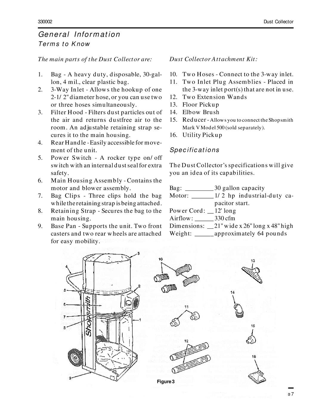 Shopsmith DustCollector manual General Information 