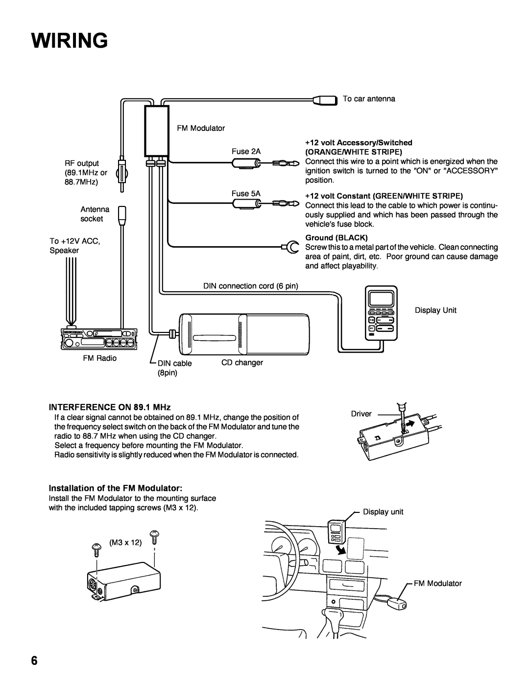Shopsmith none installation manual Wiring, INTERFERENCE ON 89.1 MHz, Installation of the FM Modulator 