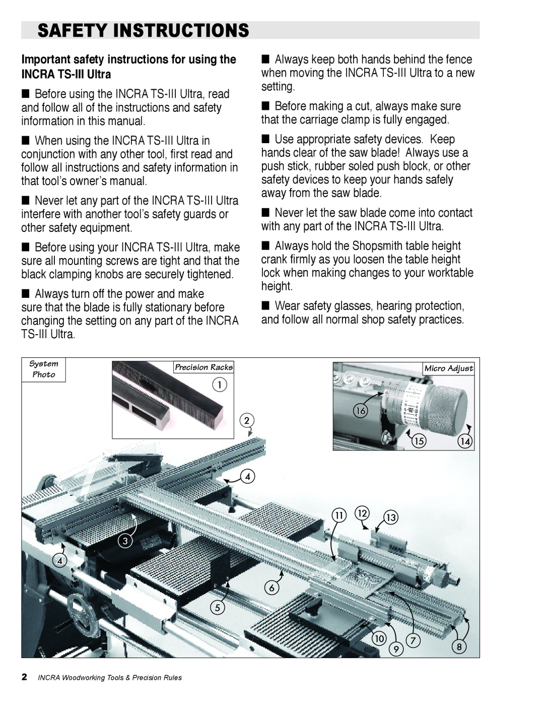 Shopsmith TS-III ULTRA owner manual Safety Instructions 