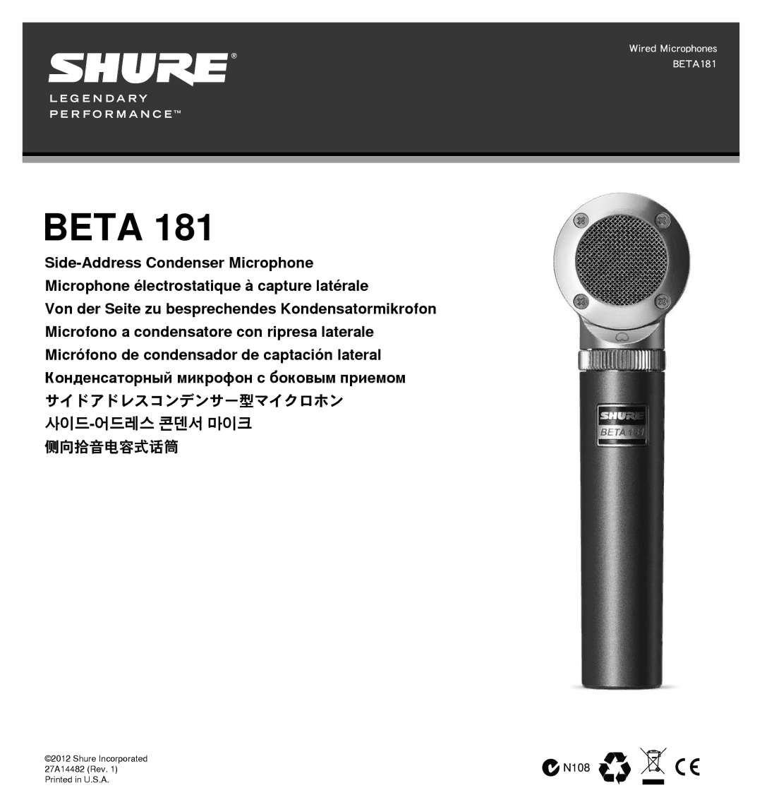 Shure 181 manual Beta 