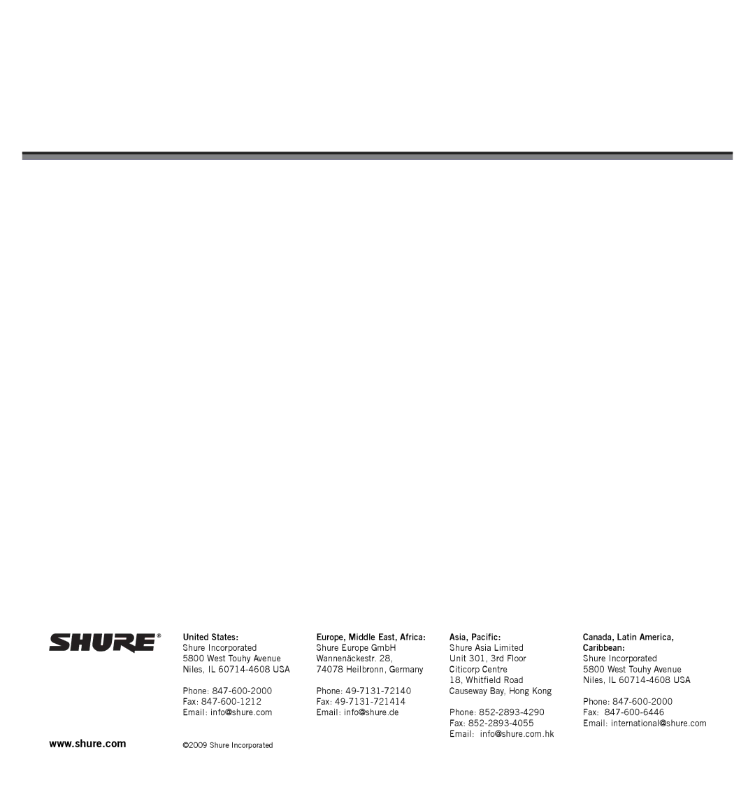 Shure 27A13709 manual Caribbean 